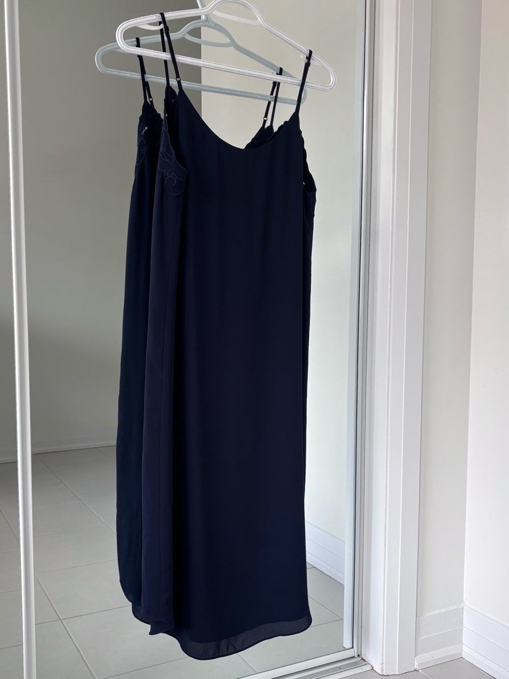 Babaton Lace Trim Slip Dress in Navy - Picture 3 of 9